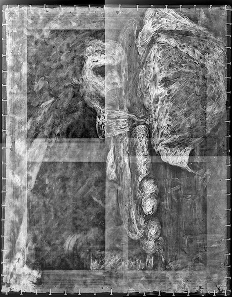 Autoportrait de Paul Cézanne caché derrière la Nature morte avec pain et œufs. © Cincinnati Art Museum