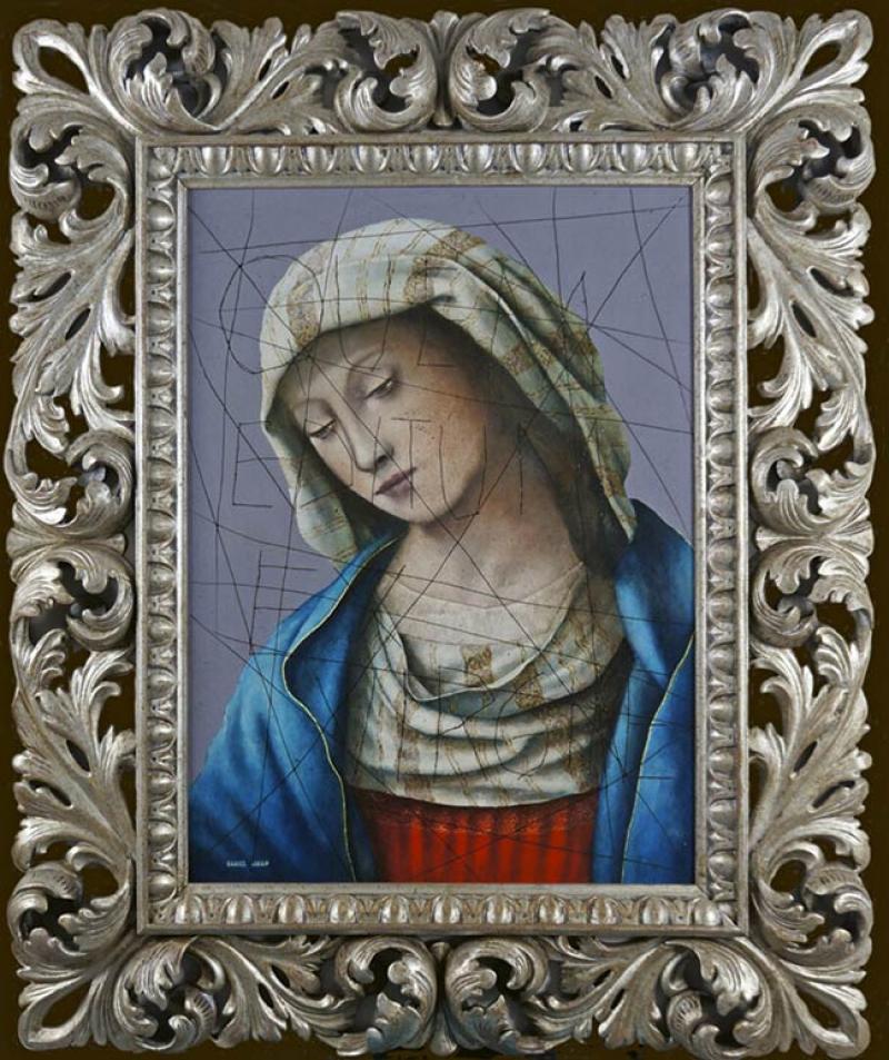 Daniel Airam, Quem editum ex virgine, acrylique sur bois vernis, 112 x 89 cm, 2022. Courtesy Lille Art Up!