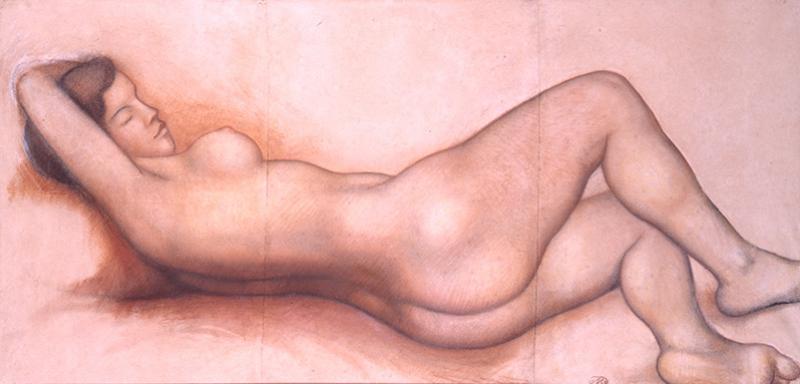 Aristide Maillol (1861-1944), Marie allongée, 1940, sanguine et fusains rehaussés de craie sur papier, 64 x 133 cm. © Photo Jean-Alex Brunelle / Galerie Dina Vierny