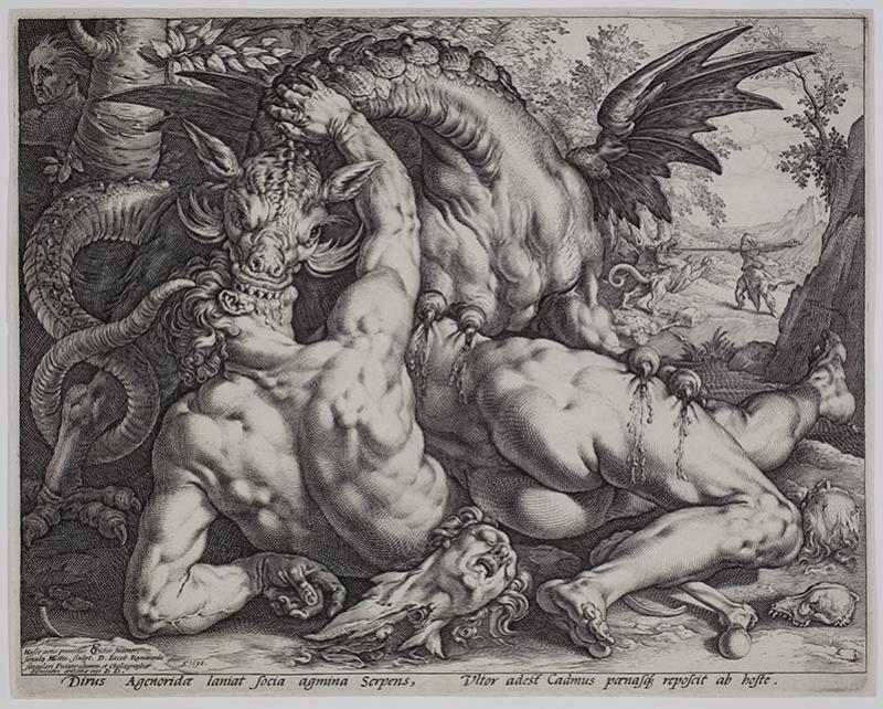 Le Dragon dévorant les compagnons de Cadmos, 1588, d'Hendrick Goltzius (1558-1617), proposé à 28 000 euros sur le stand de Sarah Sauvin à la 2e édition de Paris Print Fair. © Galerie Sarah Sauvin