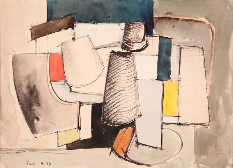 Jean Hélion (1904-1987), « Composition », 1934, Aquarelle sur papier, 22 x 30,5 cm, Galerie La Présidence