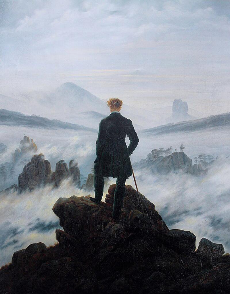 Caspar David Friedrich (1774-1840), Voyageur contemplant une mer de nuages, c. 1817, huile sur toile, 98 x 74 cm. collection Hamburger Kunsthalle - Photo Cybershot