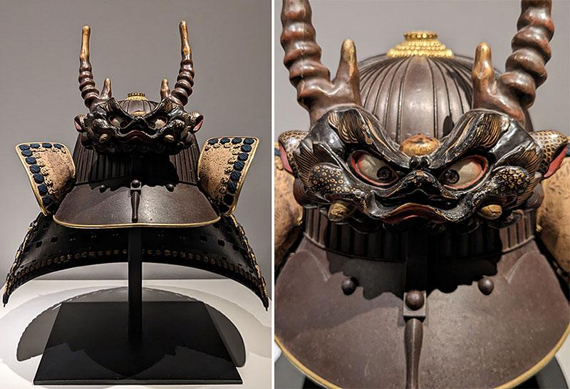 Casque Suji-Bachi Kabuto, Japon, XIXe s, présenté sur le stand de la galerie Jean-Christophe Charbonnier lors de Fab Paris 2023. © Photo Ludovic Sanejouand pour LeJournaldesArts.fr