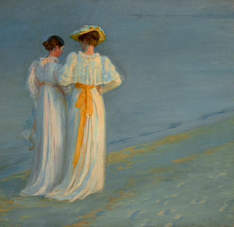 Peder Severin Krøyer, Anna Ancher et Marie Kroyer sur la plage de Skagen, 1893, huile sur toile, 45 x 47 cm. © Museum Kunst der Westküste