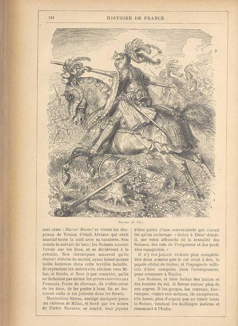 Le chevalier Bayard représenté dans le tome 3 de l'Histoire de France de Jules Michelet, édition de 1870. © National Library of Poland