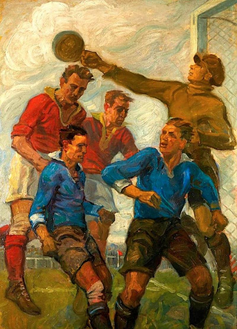 Jean Jacoby, Corner - Football, l'une des trois Etudes de sport qui lui valurent la médaille d'or aux Jeux Olympiques de 1924. © Olympic Museum Lausanne