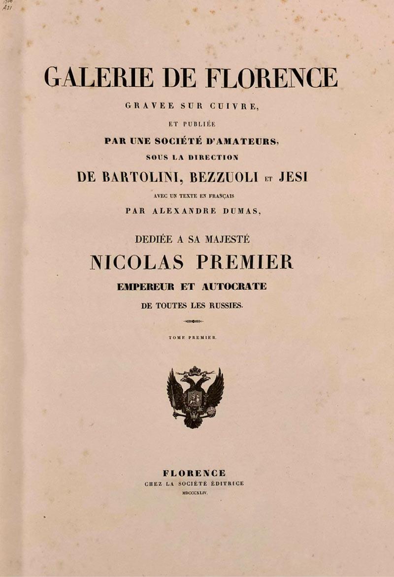 Frontispice du premier tome de la version française de la Galerie de Florence, publié en 1844. © Uffizi