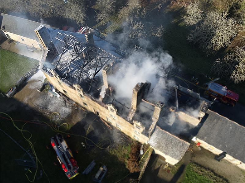 Incendie du Manoir de Kernault à Mellac (Finistère), 12 janvier 2025. © Finistère.gouv.fr 