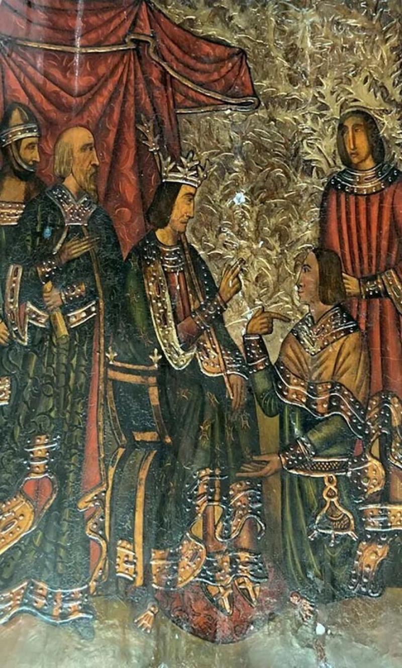 Faux Peinture style aragonaise : Scène d’investiture royale mise en vente à Paris en septembre 2023. © Philocale