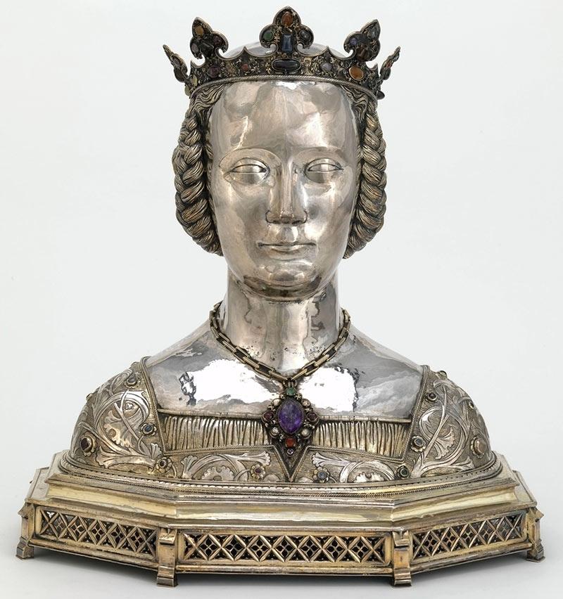 Chef-reliquaire dit d’Isabelle la Catholique, Aix-la-Chapelle (?), XIXe siècle, argent partiellement doré, pierreries, Lennik, château de Gaasbeek. © Château de Gaasbeek / Dominique Provost.