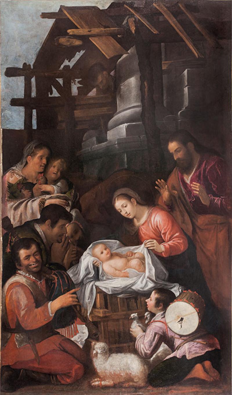 Juan de Roelas (attribué à), L'adoration des bergers, XVIIe siècle, huile sur toile, classée au titre des monuments historiques en 1907, église Saint-Martin, Favières (Seine-et-Marne). © DR