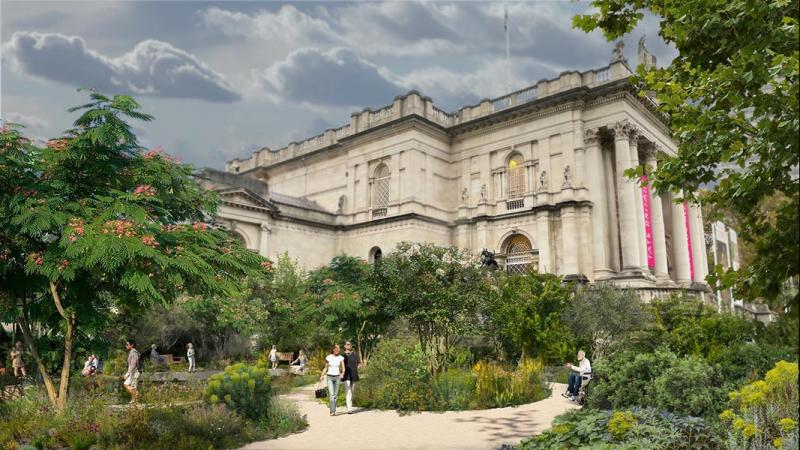 Projection 3D du projet The Clore Garden autour de la Tate Britain. © Tom Stuart-Smith