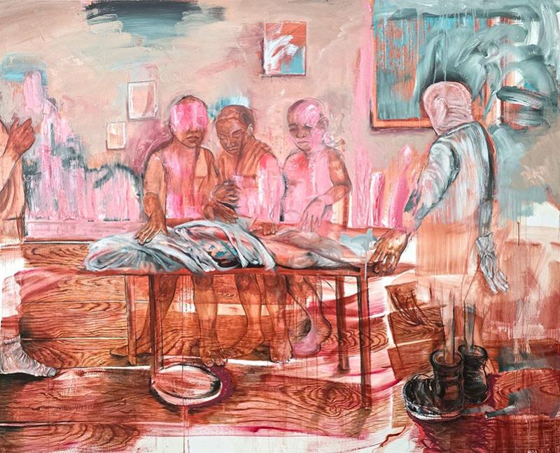 Johanna Mirabel, Paré masqué n°2, 2024, Huile sur toile, 175 x 215 cm. © Johanna Mirabel / Galerie Nathalie Obadia