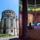 Le Musée Guimet à Lyon en 2015 et sa salle ronde lors de la Biennale d’art contemporain en 2022.