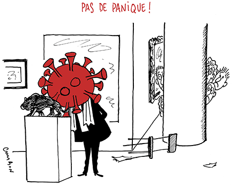 Michel Cambon - Dessin Humour : Covid-19 / Coronavirus : Pas de panique dans les musées