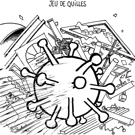 Dessin Humour - Michel Cambon : Coronavirus Covid-19 : Jeu de quilles - musées américains