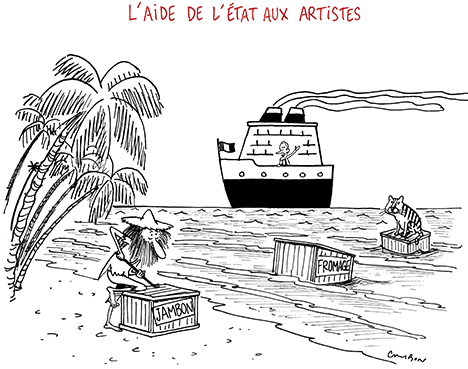 Dessin Humour - Michel Cambon : Covid-19 - Emmanuel Macron : L’aide de l’état aux artistes