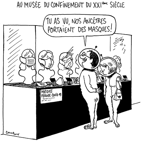 Dessin Humour - Michel Cambon : Au musée du confinement du XXIe siècle