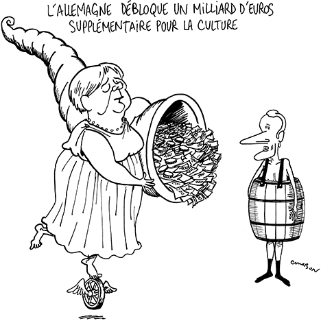 Dessin Humour - Michel Cambon : L'Allemagne débloque 1 milliard d'euros supplémentaire pour la Culture