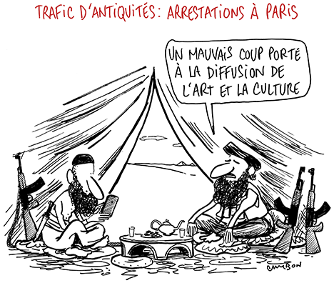  Dessin Humour - Michel Cambon : Trafic d'antiquités : arrestations à Paris
