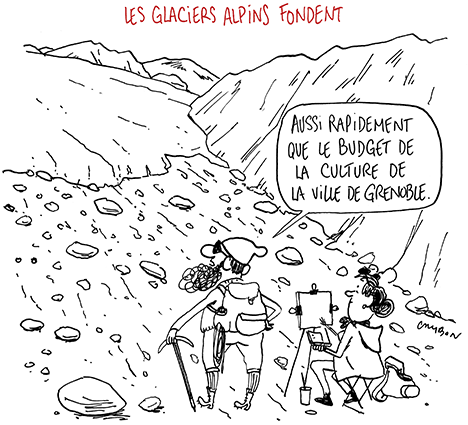 Dessin Humour - Michel Cambon : Les glaciers alpins fondent