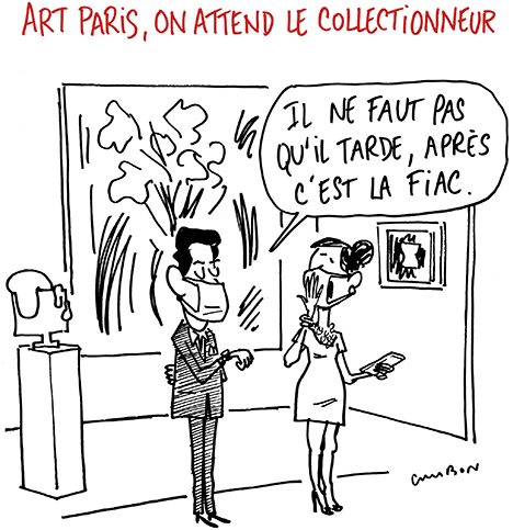 Dessin Humour : Art Paris, on attend le collectionneur © Michel Cambon 2021
