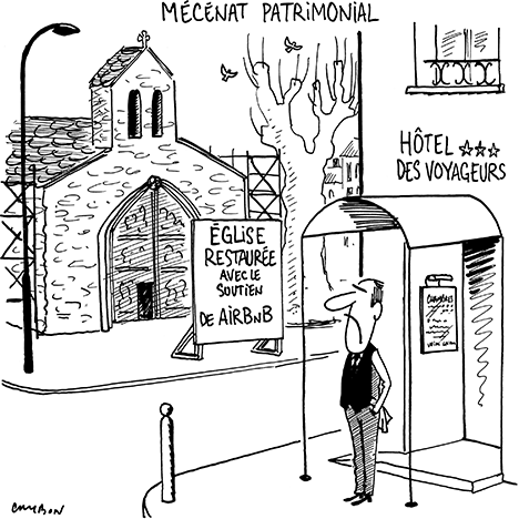 Dessin Humour : Airbnb Mécénat patrimonial © Michel Cambon