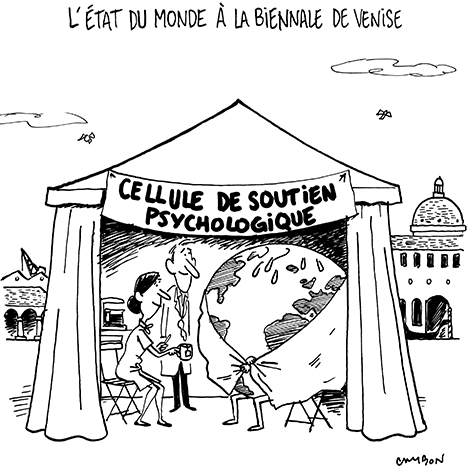Dessin Humour : L’état du monde à la Biennale de Venise © Michel Cambon 2022