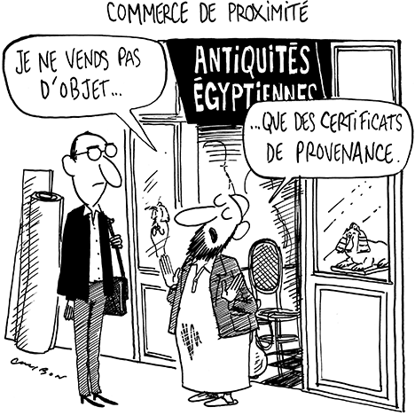 Dessin Humour : Commerce de proximité : Certificats antiquités © Michel Cambon 2022