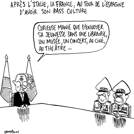 Dessin Humour : Le Pass culture espagnol © Michel Cambon 2022
