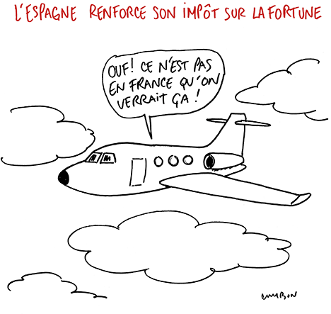 Dessin Humour : L’Espagne renforce son impôt sur la fortune © Michel Cambon 2022