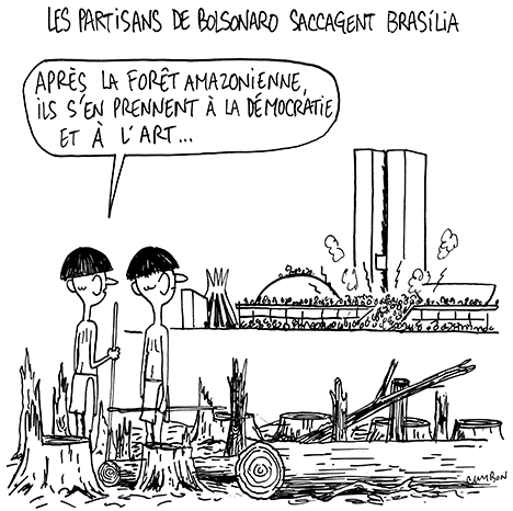Dessin Humour : Les partisans de Bolsonaro saccagent Brasilia © Michel Cambon 2023