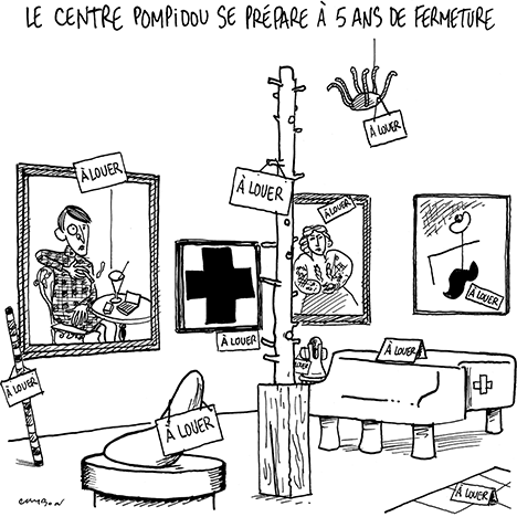 Dessin Humour : Le Centre Pompidou se prépare à 5 ans de fermeture © Michel Cambon 2023