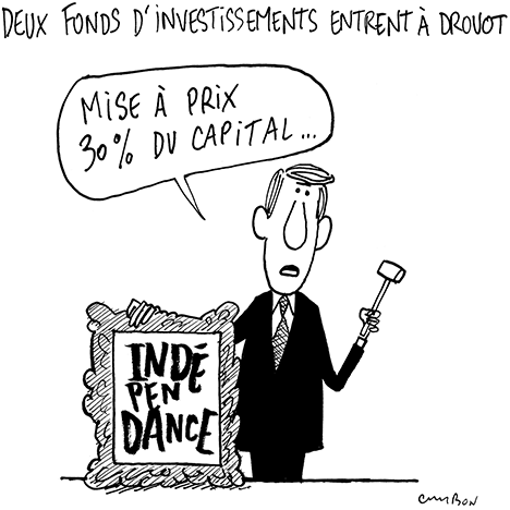 Dessin Humour : deux fonds d’investissements entrent à Drouot © Michel Cambon 2023