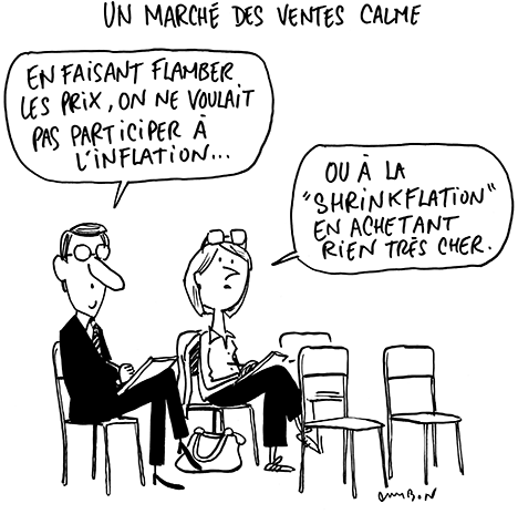 Dessin Humour : Un marché des ventes calme © Michel Cambon 2023
