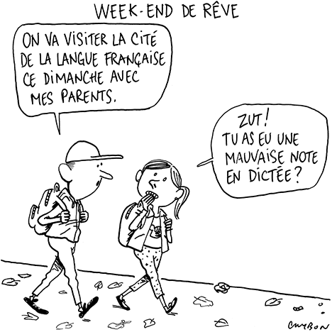 Dessin Humour : Cité internationale de la langue française à Villers-Cotterêts : un week-end de rêve © Michel Cambon 2023
