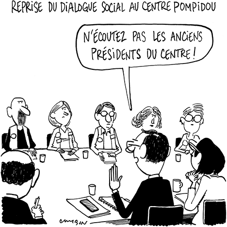 Dessin Humour : Reprise du dialogue social au Centre Pompidou © Michel Cambon 2023