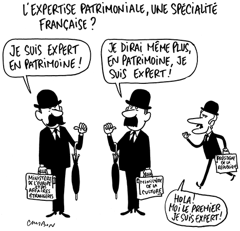 Dessin Humour : L’expertise patrimoniale, une spécialité française © Michel Cambon 2023
