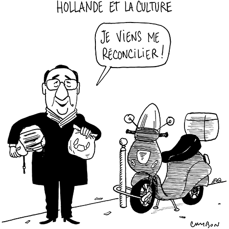 Dessin Humour François Hollande et la Culture © Michel Cambon 2023