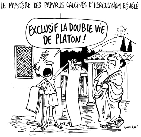Dessin Humour : les mystères des papyrus calcinés d’Herculanum révélés © Michel Cambon
