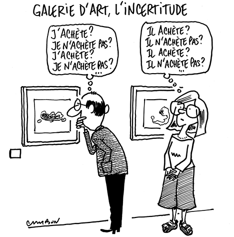 Dessin Humour : galeries d’art, l’incertitude © Michel Cambon