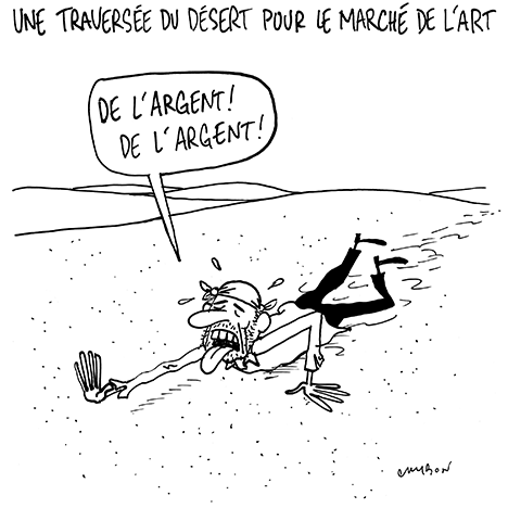 Dessin Humour : Une traversée du désert pour le marché de l’art © Michel Cambon